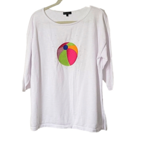 BUA/BUA Beach ball sweater, NWOT, Crisp white 100% cotton, Size Large